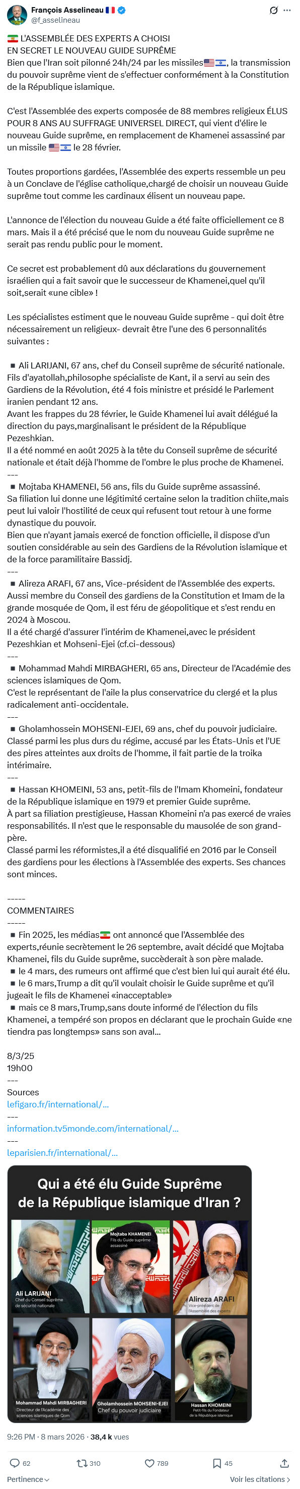 Francois Asselineau: L'ASSEMBLÉE DES EXPERTS A CHOISI EN SECRET...