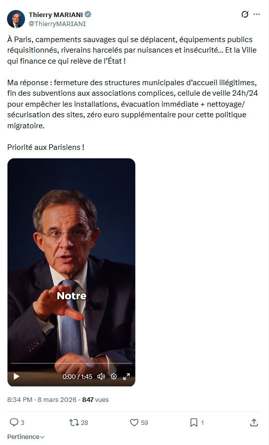 Thierry Mariani: À Paris, campements sauvages qui se déplacent...