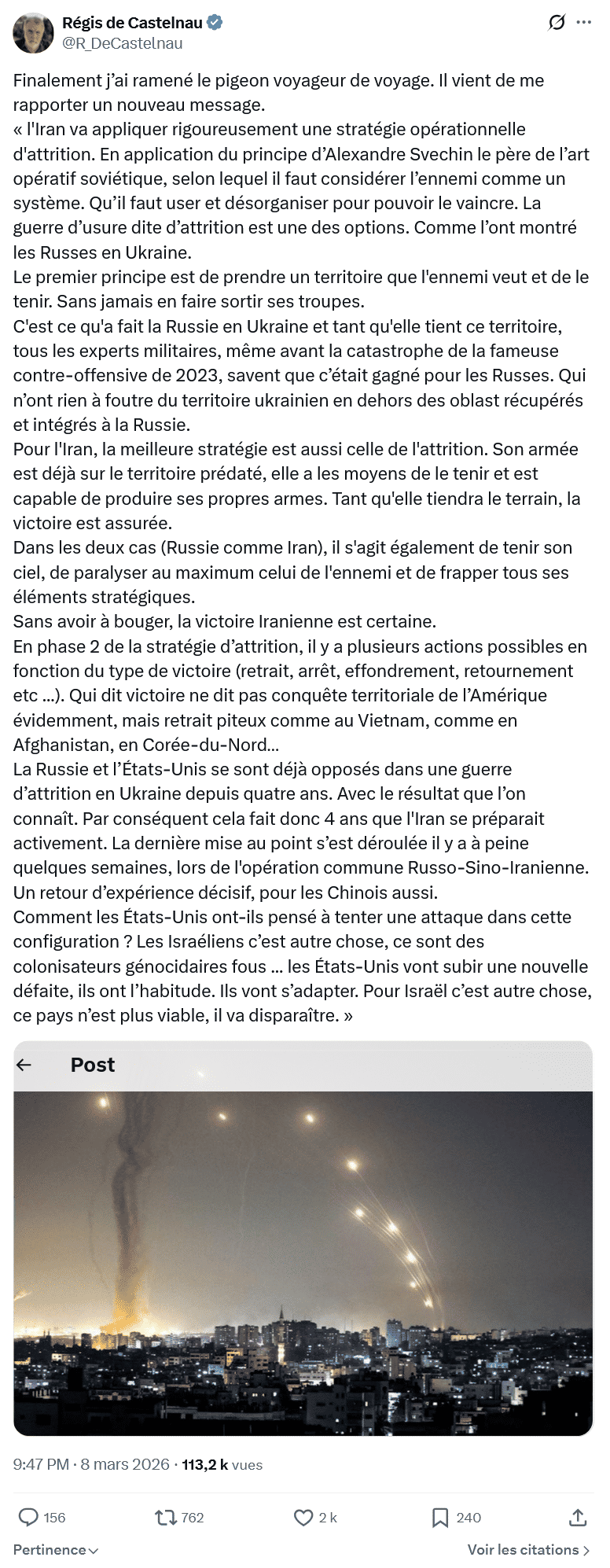 Régis de Castelnau: Finalement j’ai ramené le pigeon voyageur de voyage...