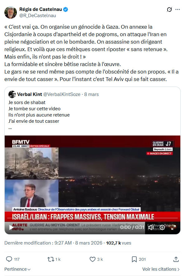 Régis de Castelnau: C'est vrai ça. On organise un génocide à Gaza...