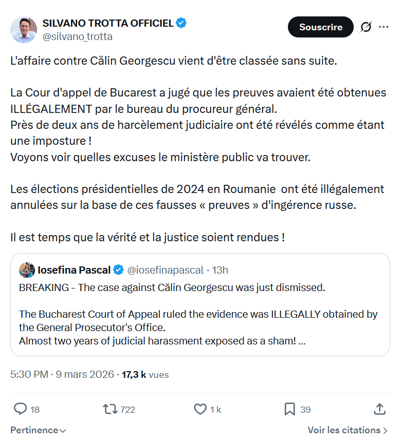 Silvano Trotta: L'affaire contre Călin Georgescu...