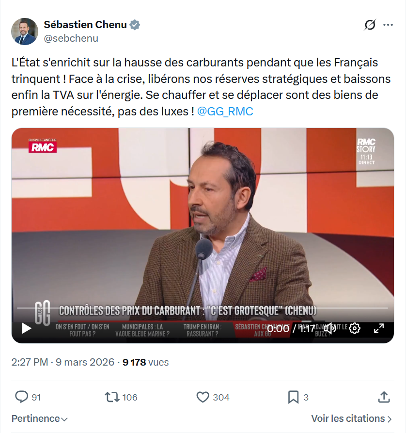 Sébastien Chenu: L'État s'enrichit sur la hausse des carburants...