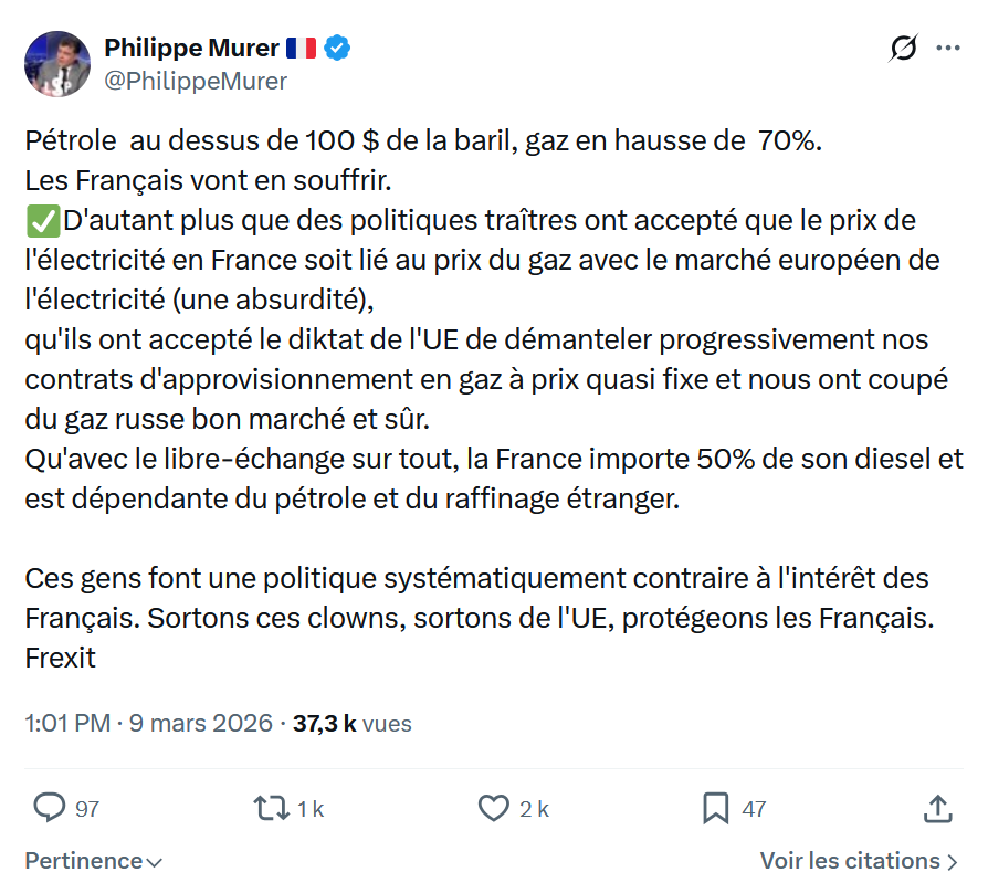 Philippe Murer: Pétrole  au dessus de 100 $ de la baril...