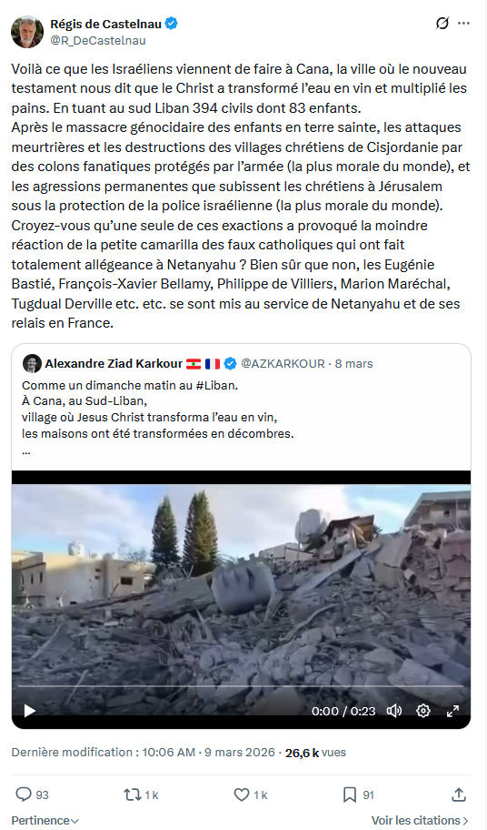Régis de Castelnau: Voilà ce que les Israéliens viennent de faire à Cana...