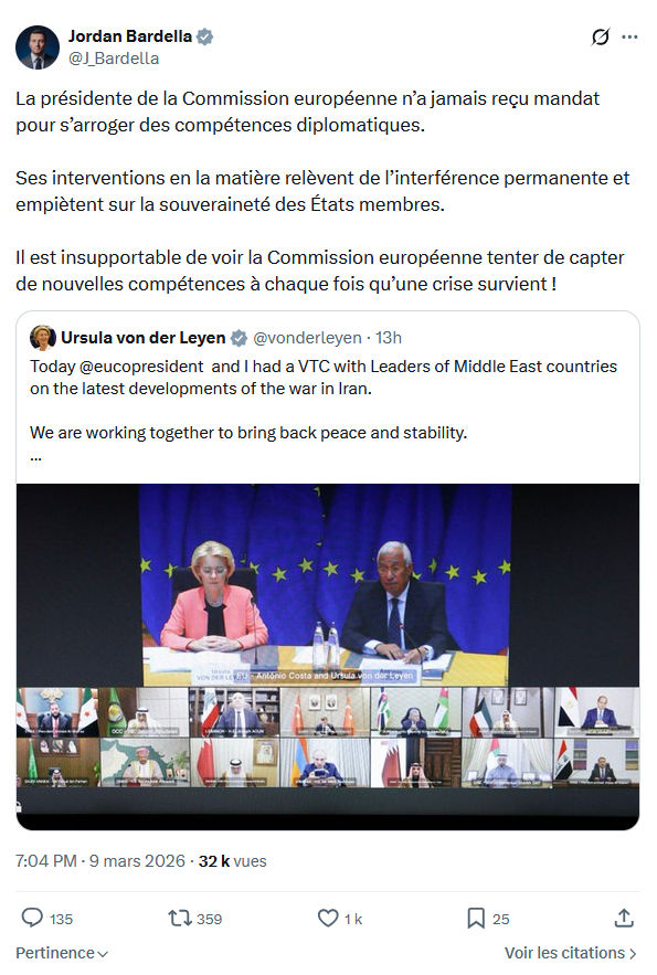 Jordan Bardella: La présidente de la Commission européenne...