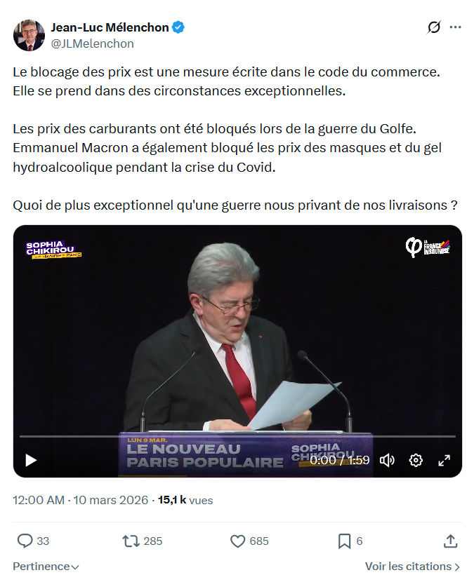 Jean-Luc Mélenchon: Le blocage des prix est une mesure...