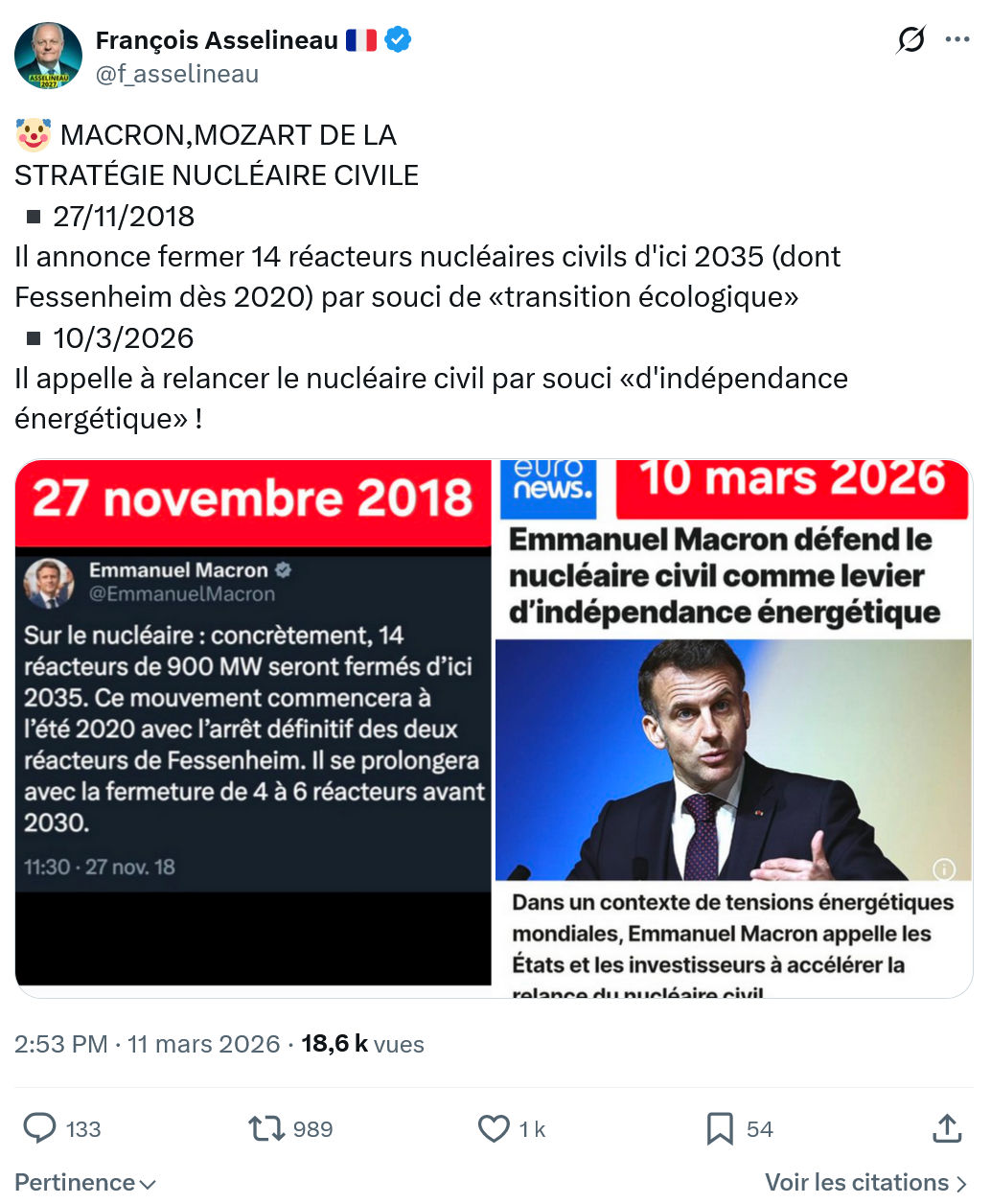 Francois Asselineau: MACRON,MOZART DE LA STRATÉGIE NUCLÉAIRE CIVILE...