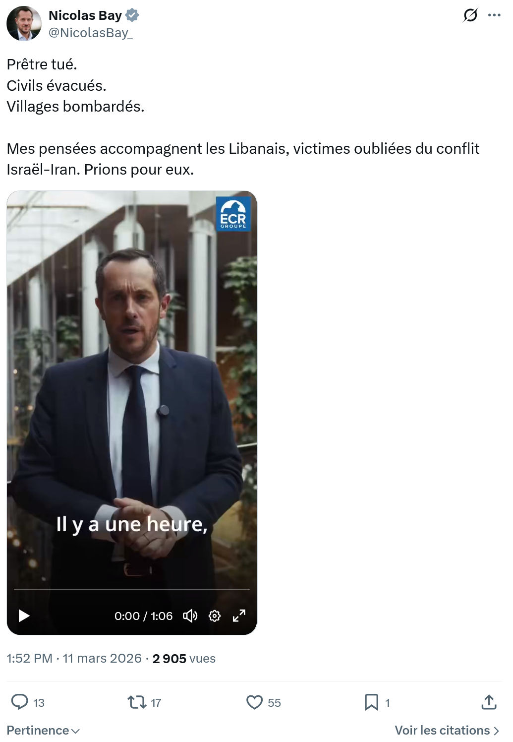 Nicolas Bay: Prêtre tué.  Civils évacués...