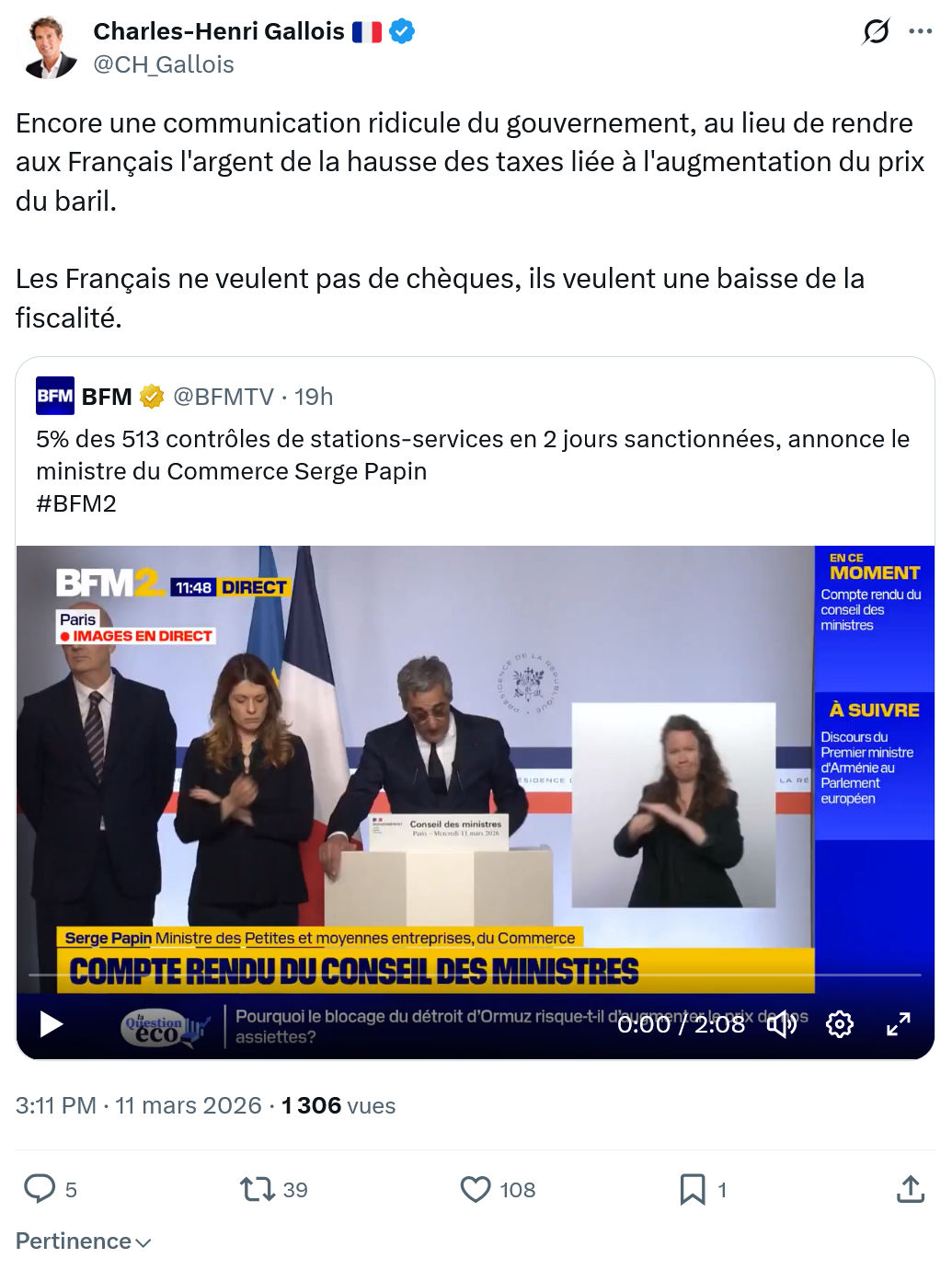 Charles-Henri Gallois: Encore une communication ridicule du gouvernement...