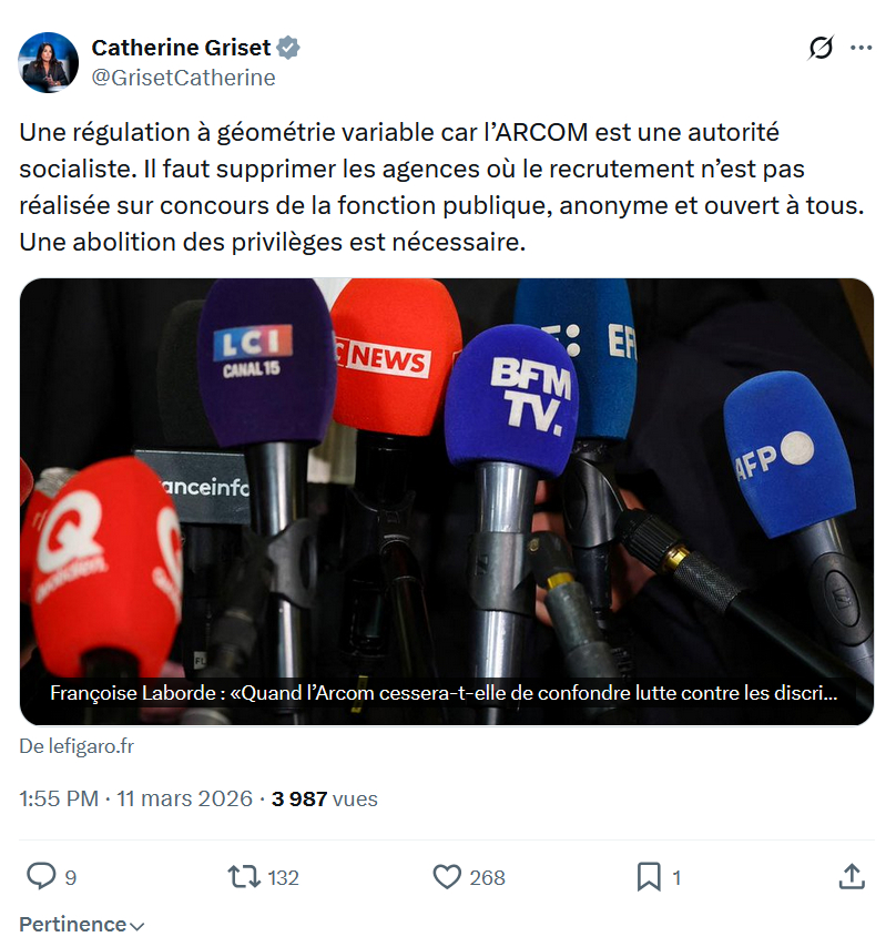 Catherine Griset: Une régulation à géométrie variable car l’ARCOM...