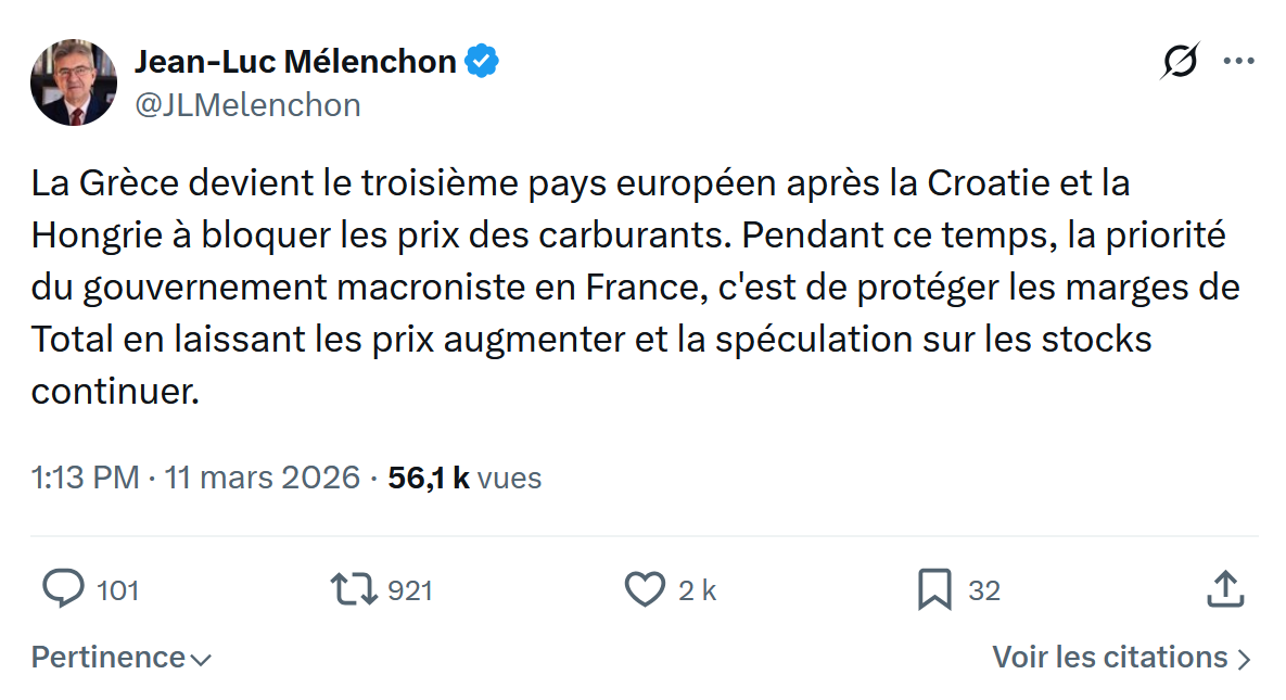 Jean-Luc Mélenchon: La Grèce devient le troisième pays européen après la Croatie...
