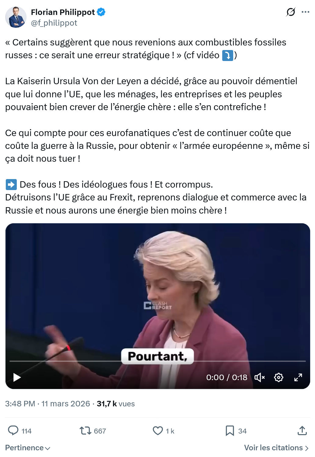 Florian Philippot: Certains suggèrent que nous revenions aux combustibles fossiles russes...