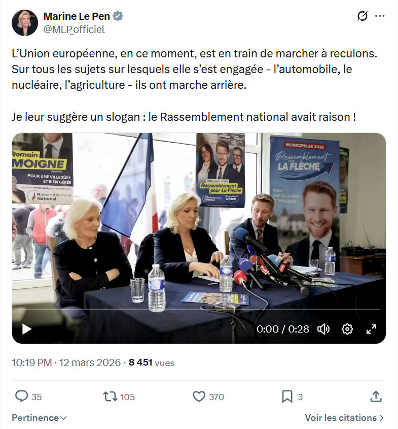 Marine Le Pen: L’Union européenne, en ce moment...