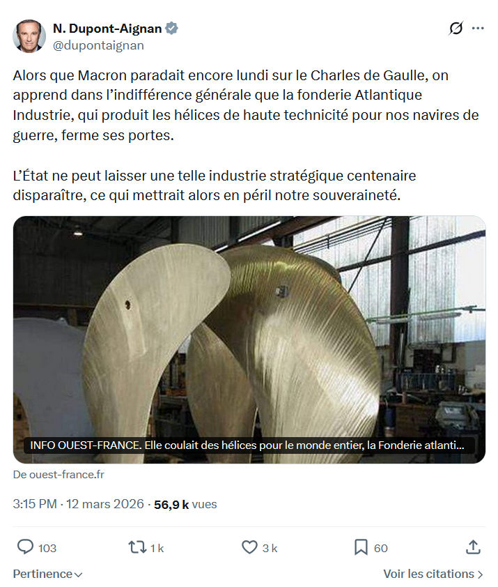 Nicolas Dupont-Aignan: Alors que Macron paradait encore lundi sur le Charles de Gaulle...