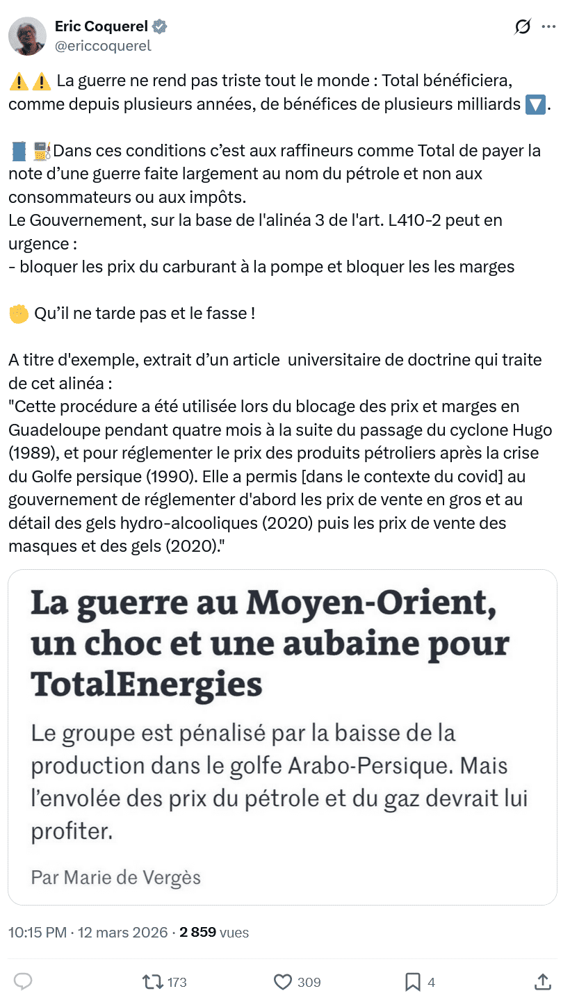 Eric Coquerel: La guerre ne rend pas triste tout le monde...