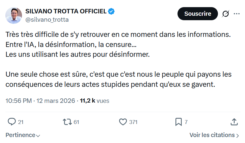Silvano Trotta: Très très difficile de s'y retrouver en ce moment...