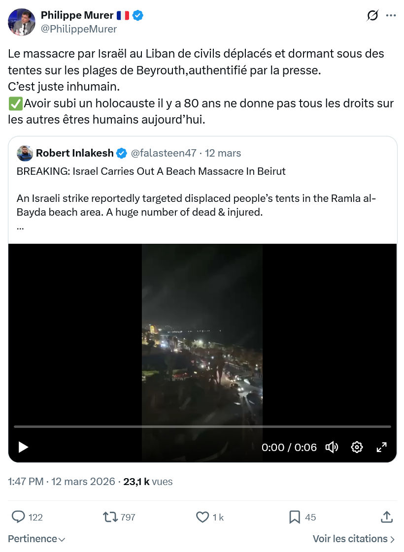 Philippe Murer: Le massacre par Israël au Liban...