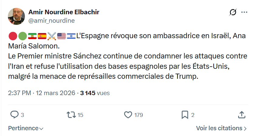 Amir Nourdine Elbachir: L'Espagne révoque son ambassadrice en Israël...