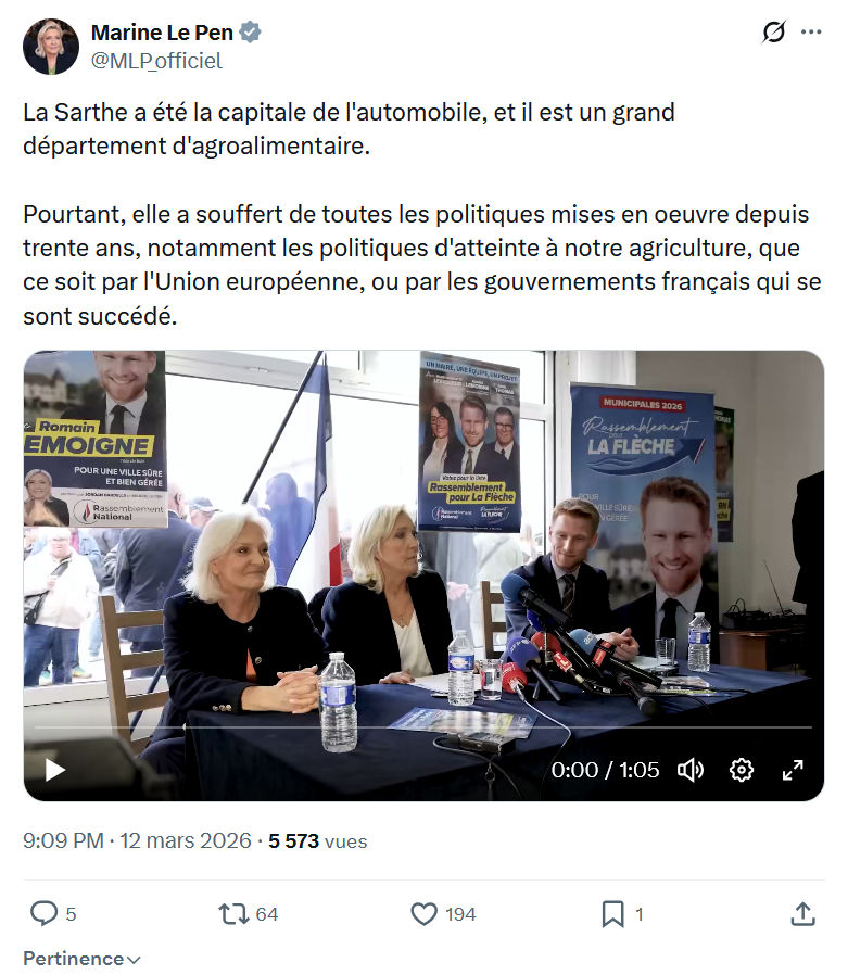 Marine Le Pen: La Sarthe a été la capitale de l'automobile...