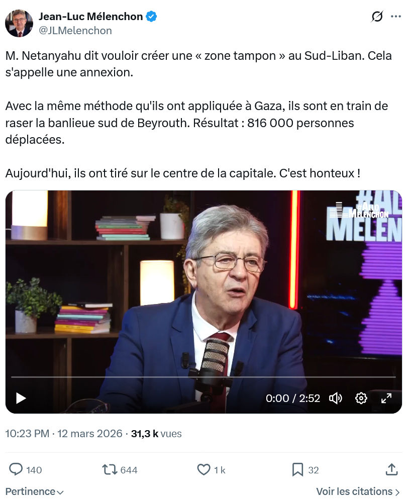 Jean-Luc Mélenchon: M. Netanyahu dit vouloir créer une « zone tampon »...