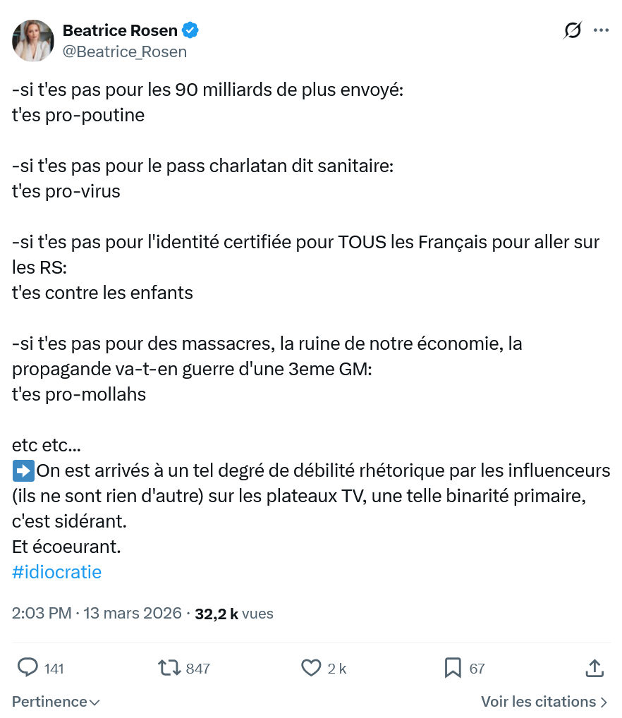 Béatrice Rosen: si t'es pas pour les 90 milliards de plus envoyé...