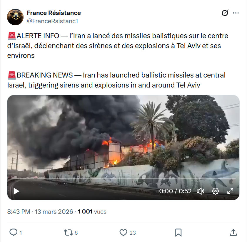 France Résistance: ALERTE INFO — l’Iran a lancé des missiles…