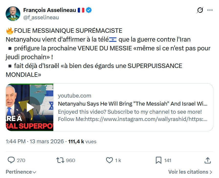Francois Asselineau: FOLIE MESSIANIQUE SUPRÉMACISTE...