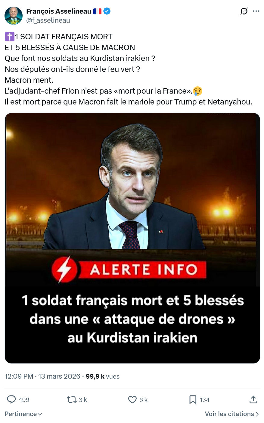 Francois Asselineau: 1 SOLDAT FRANÇAIS MORT ET 5 BLESSÉS...