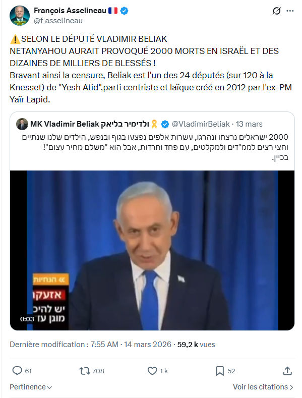 Francois Asselineau: SELON LE DÉPUTÉ VLADIMIR BELIAK NETANYAHOU…