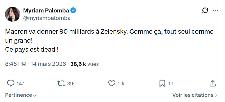 Myriam Palomba: Macron va donner 90 milliards à Zelensky…