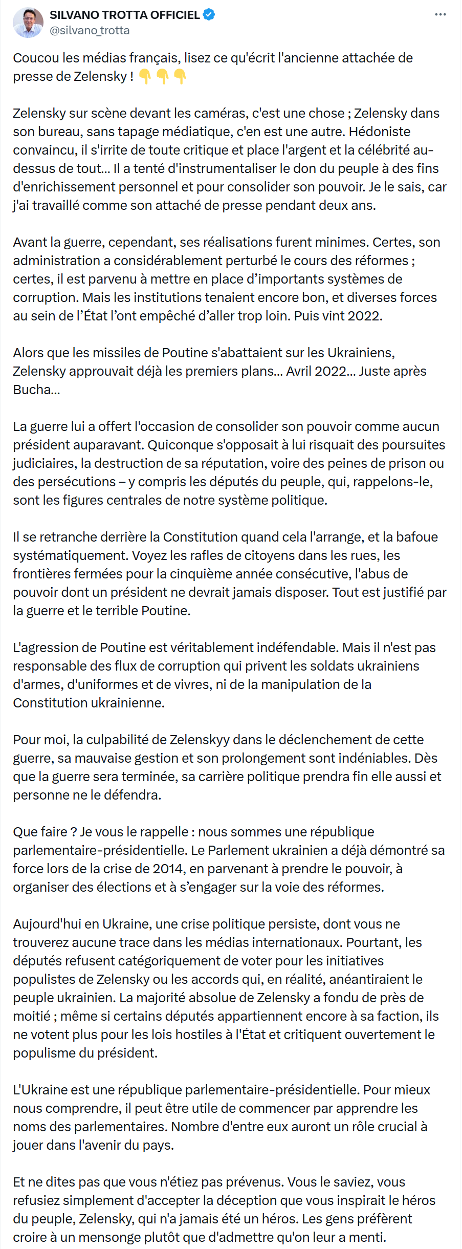 Silvano Trotta: Coucou les médias français…