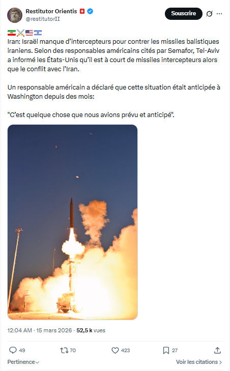 Restitutor Orientis: Iran: Israël manque d’intercepteurs…
