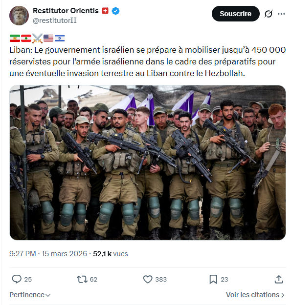 Restitutor Orientis: Liban: Le gouvernement israélien…