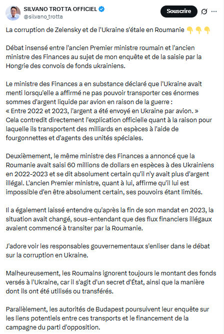 Silvano Trotta: La corruption de Zelensky et de l'Ukraine s'étale en Roumanie…