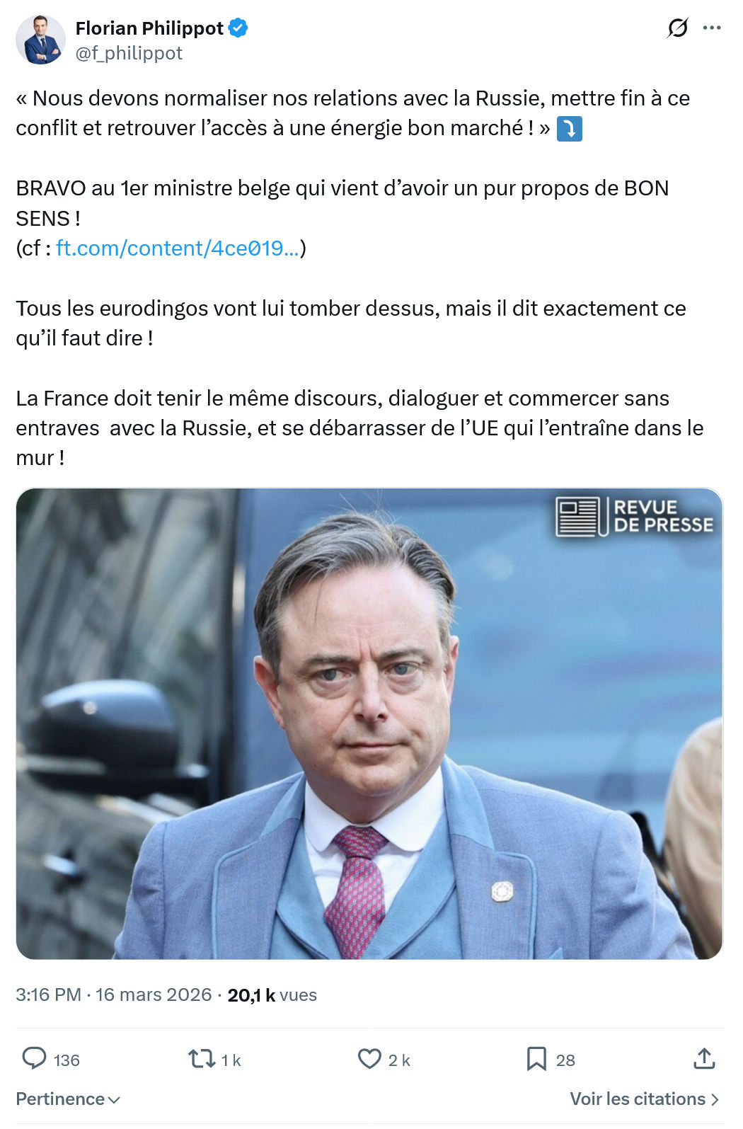 Florian Philippot: Nous devons normaliser nos relations avec la Russie...