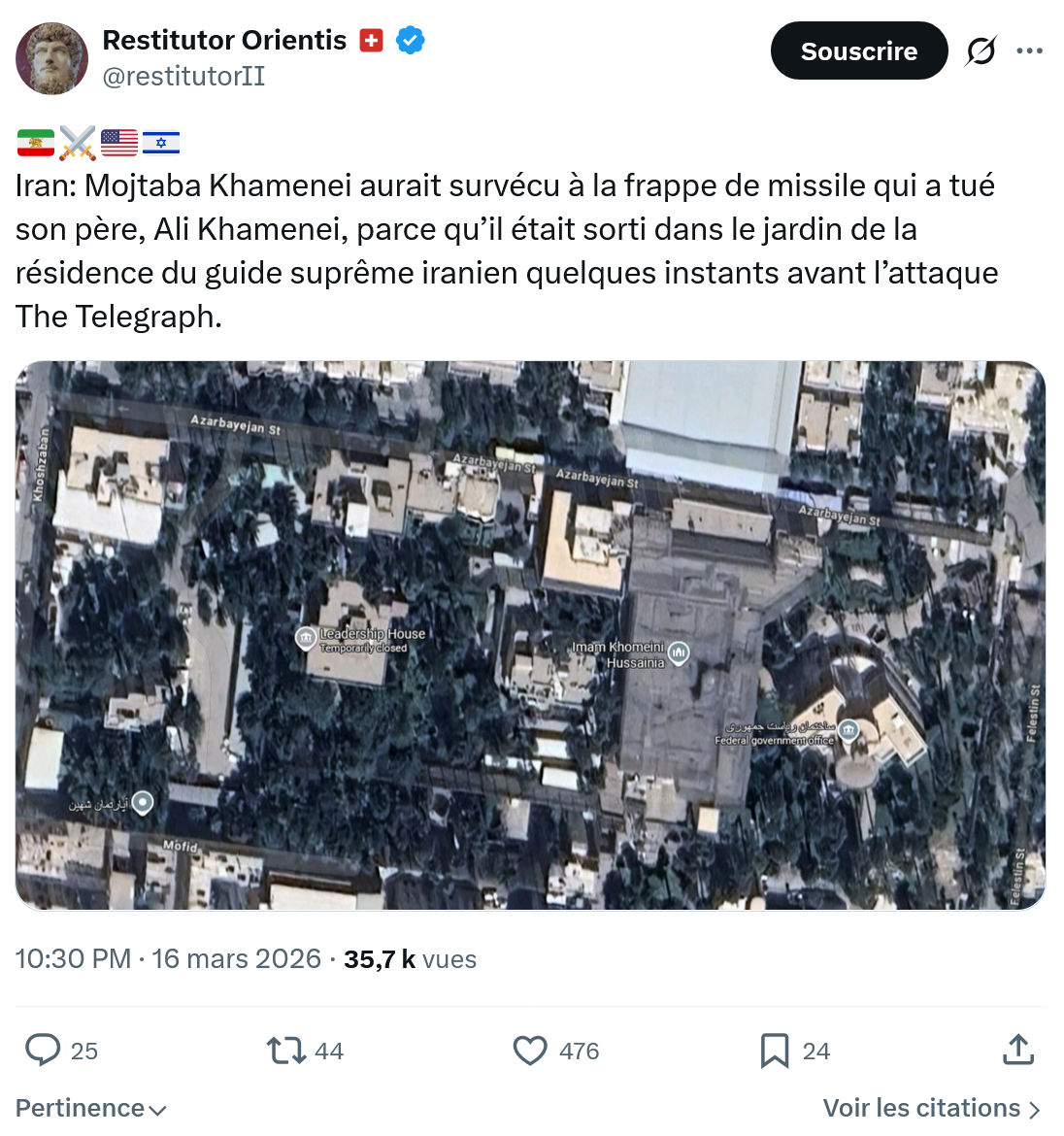 Restitutor Orientis: Iran: Mojtaba Khamenei aurait survécu…