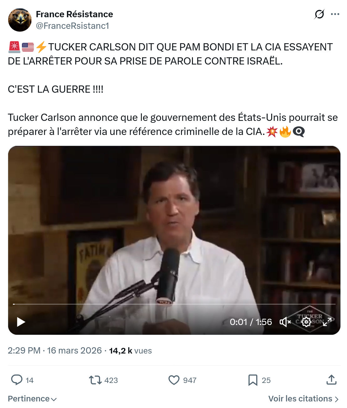 France Résistance: TUCKER CARLSON DIT QUE PAM BONDI…