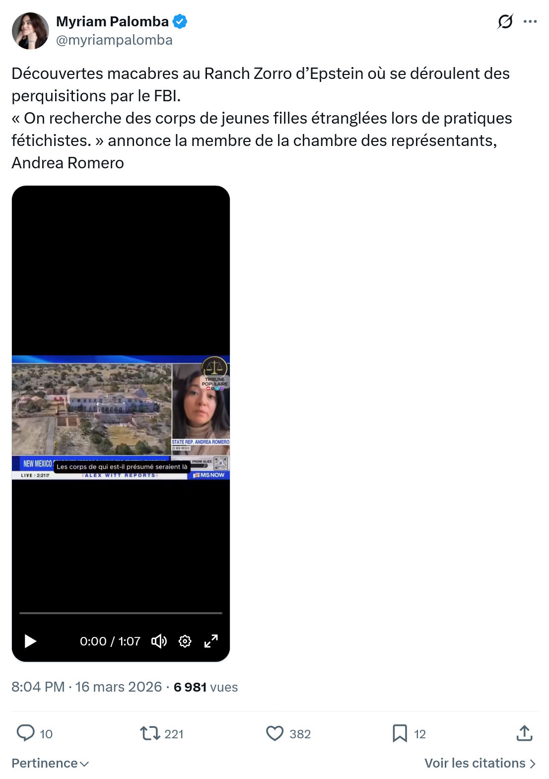 Myriam Palomba: Découvertes macabres au Ranch Zorro d’Epstein…