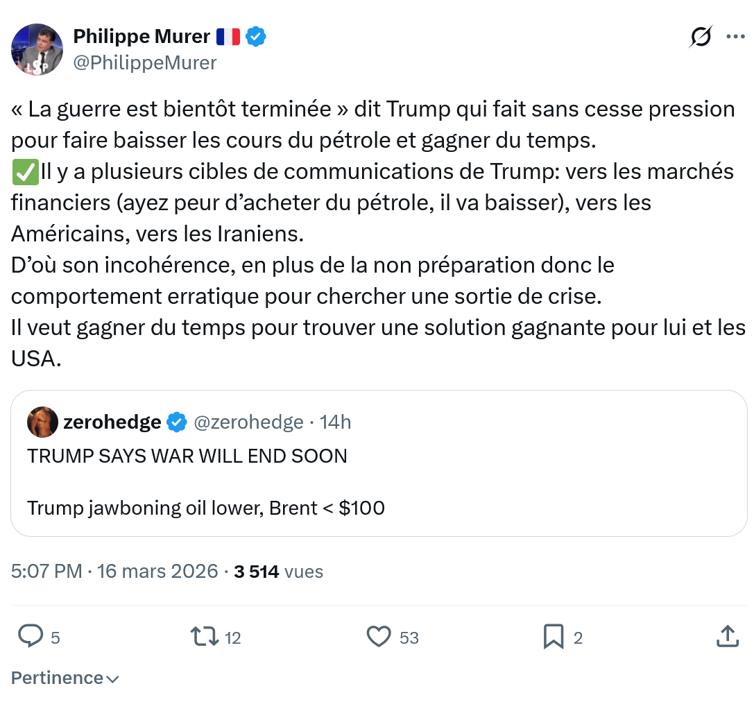 Philippe Murer: « La guerre est bientôt terminée » dit Trump…