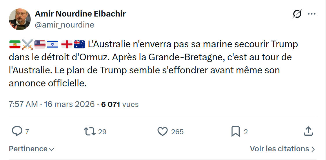 Amir Nourdine Elbachir: L'Australie n'enverra pas sa marine…