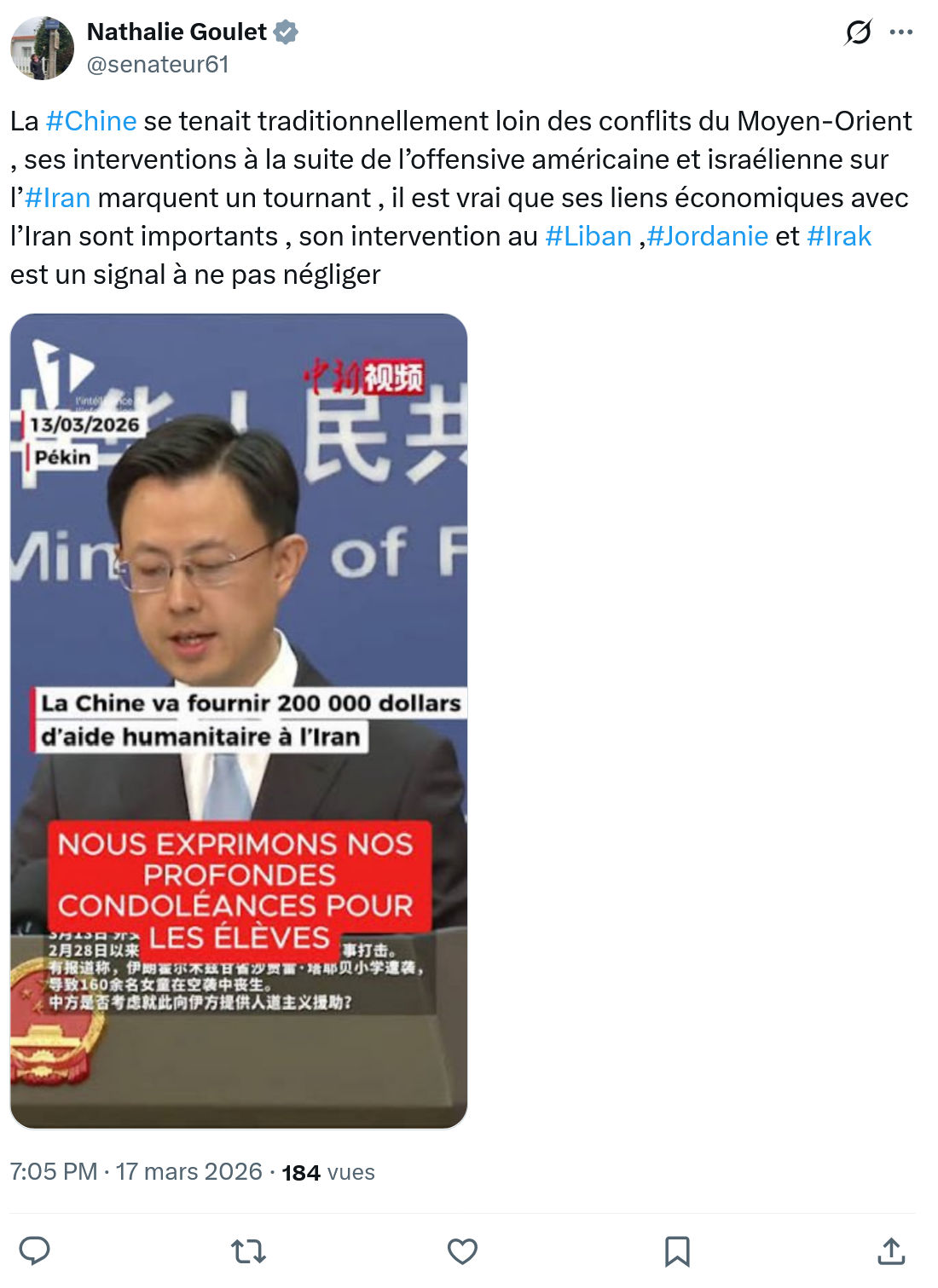 Nathalie Goulet: La #Chine se tenait traditionnellement…
