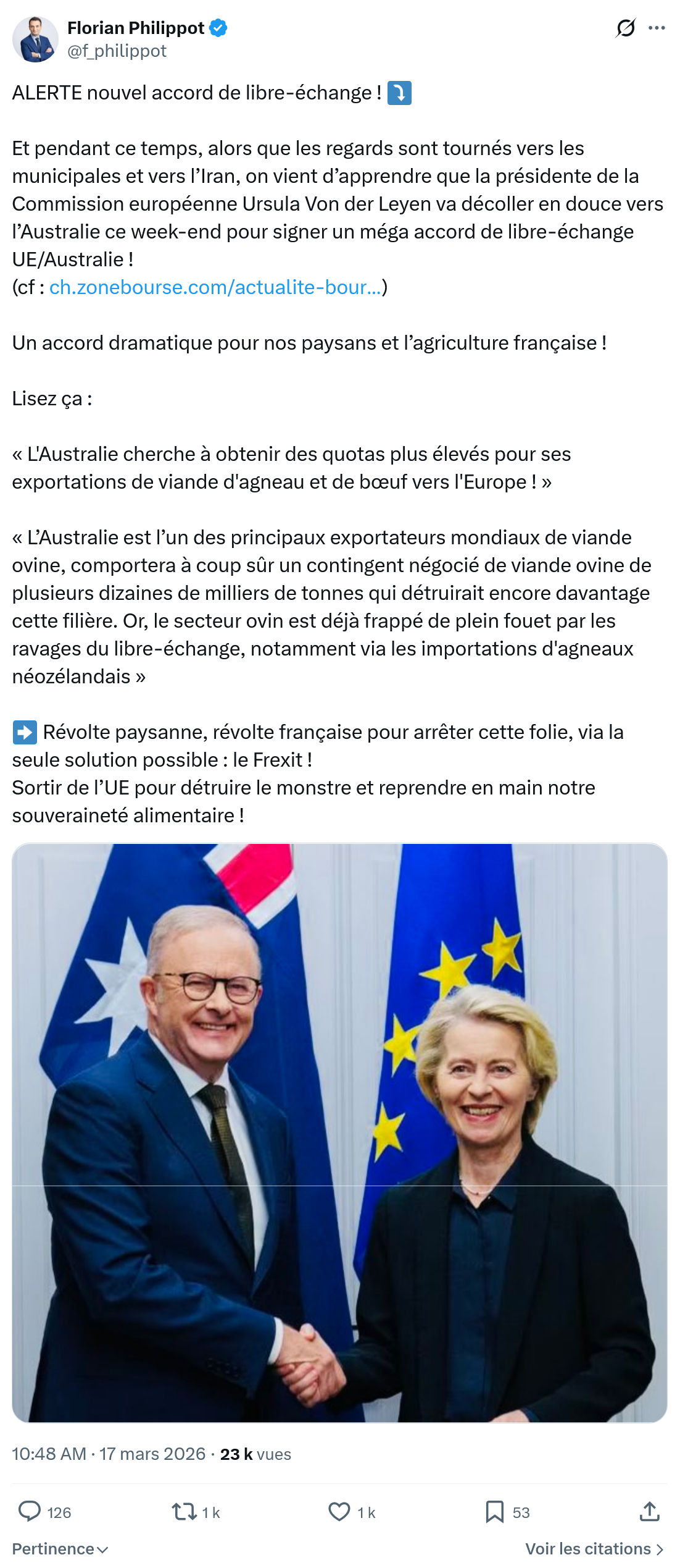 Florian Philippot: ALERTE nouvel accord de libre-échange…