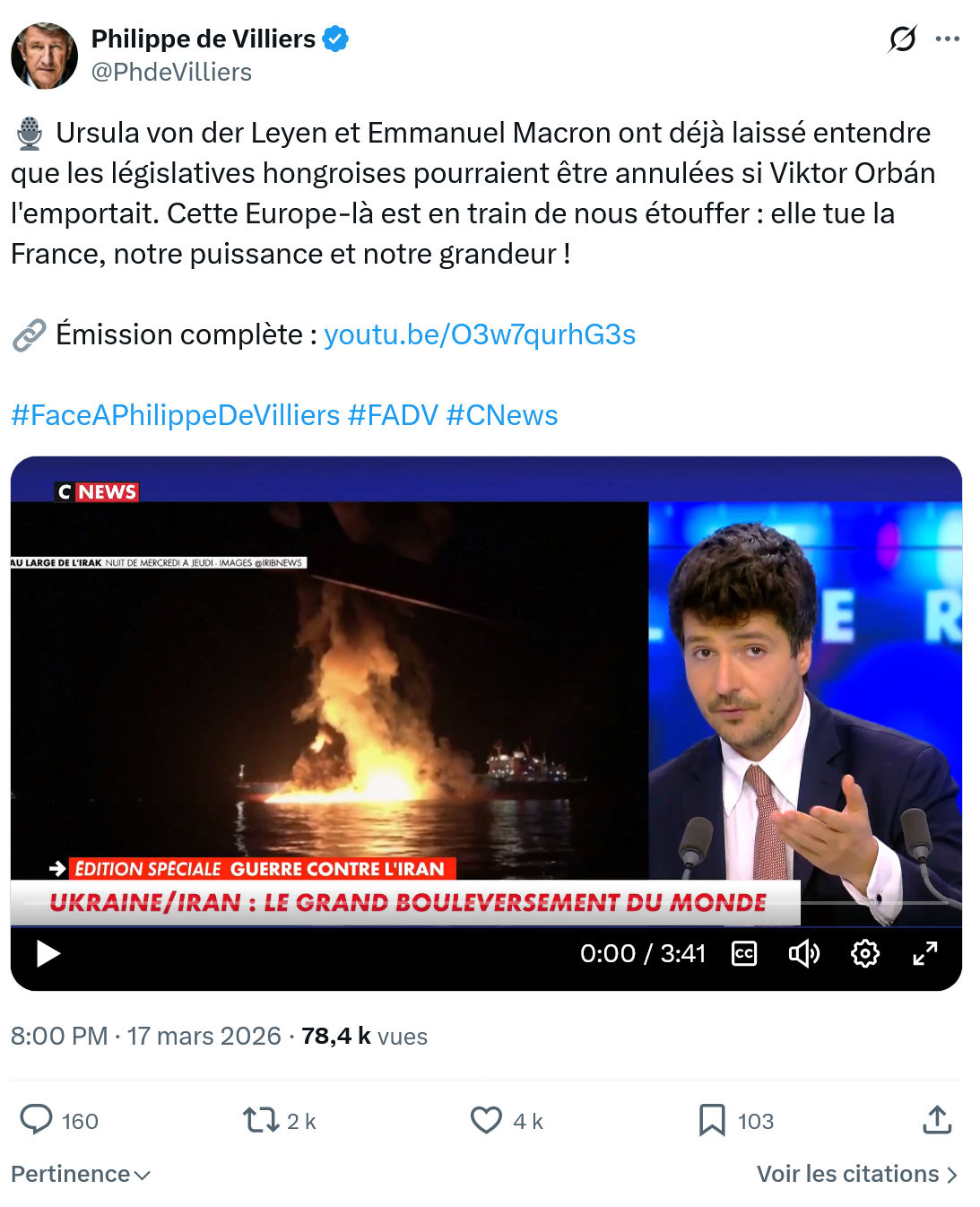 Philippe de Villiers: Ursula von der Leyen et Emmanuel Macron…