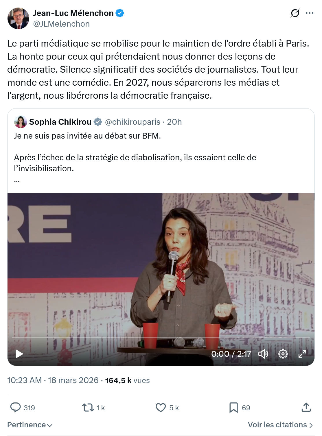 Jean-Luc Mélenchon: Le parti médiatique se mobilise pour le maintien...