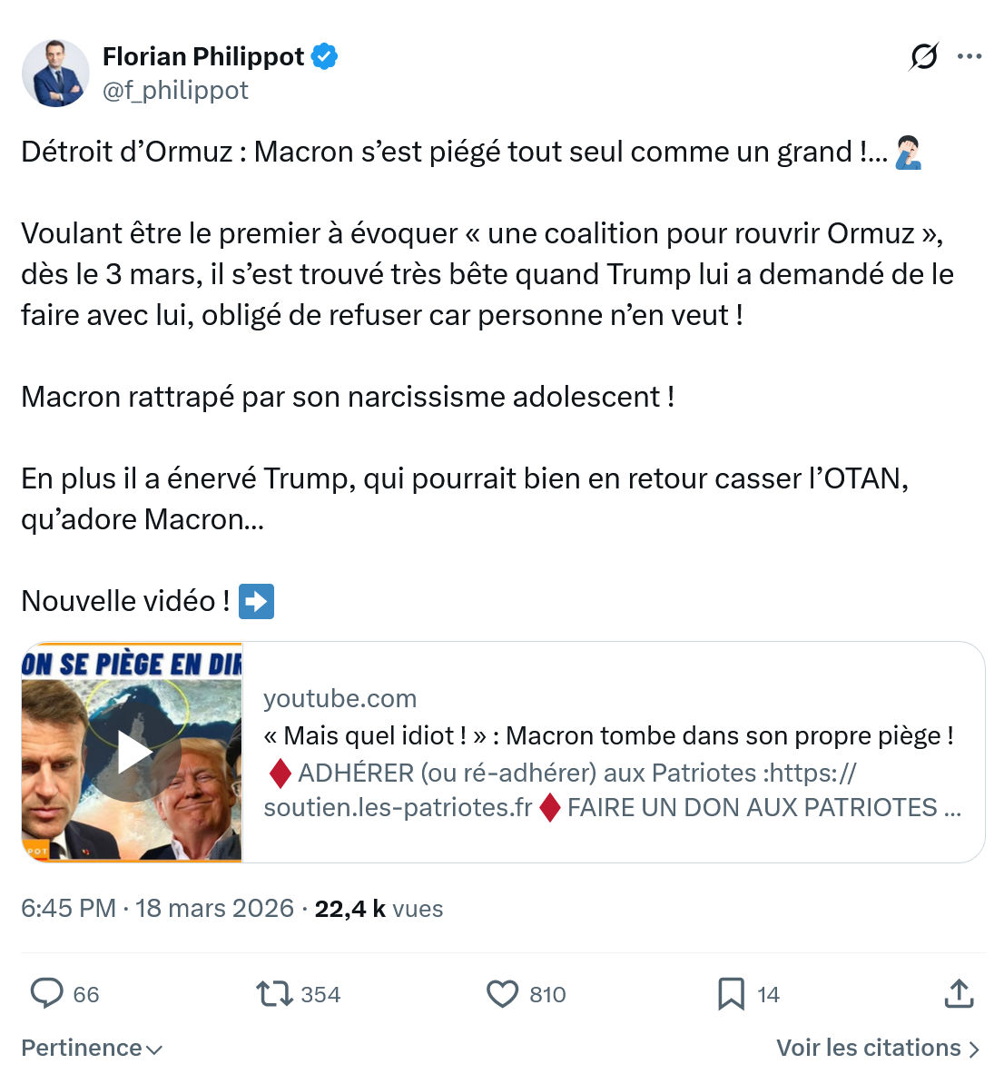 Florian Philippot: Détroit d’Ormuz…
