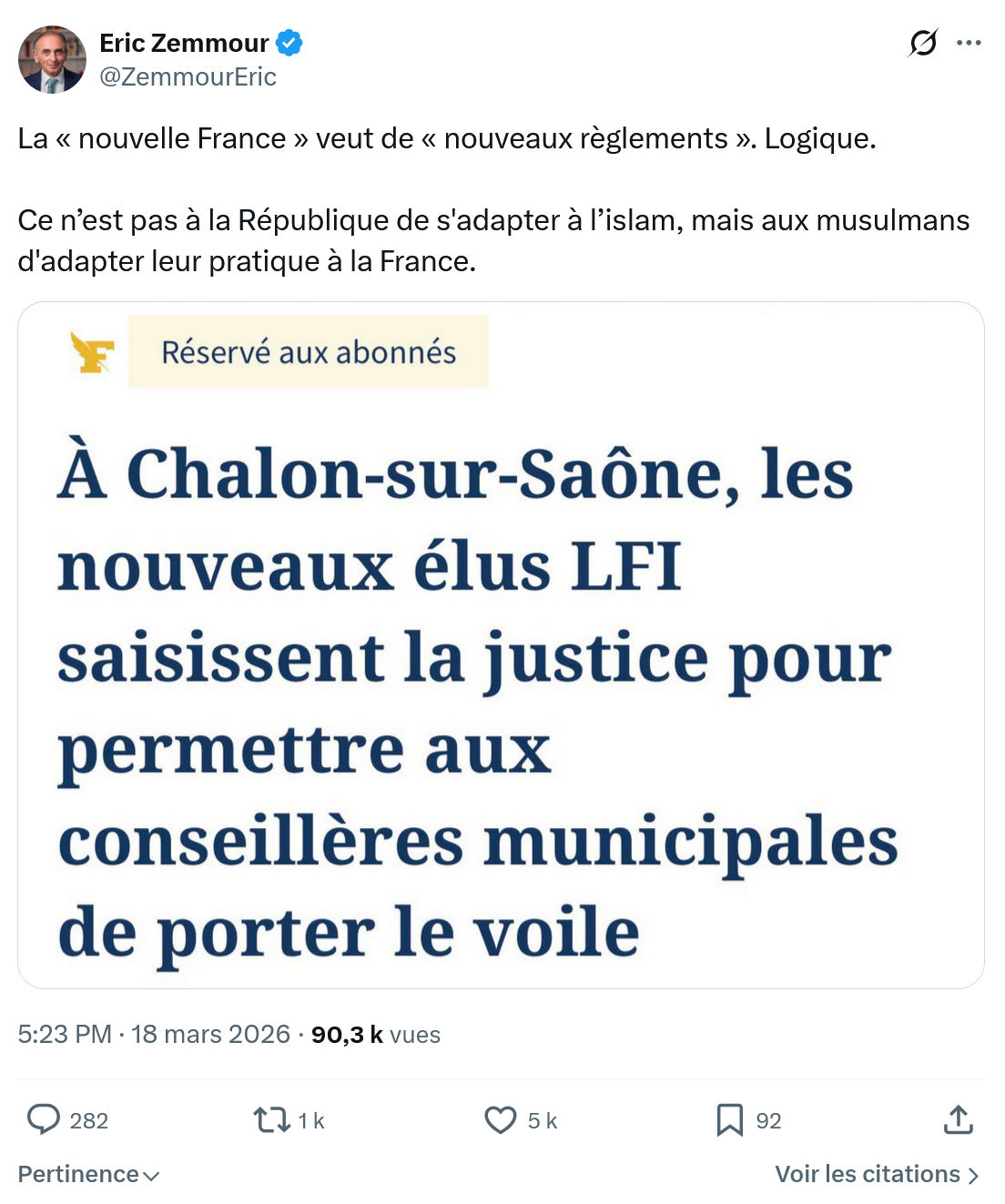 Eric Zemmour: La « nouvelle France » veut…