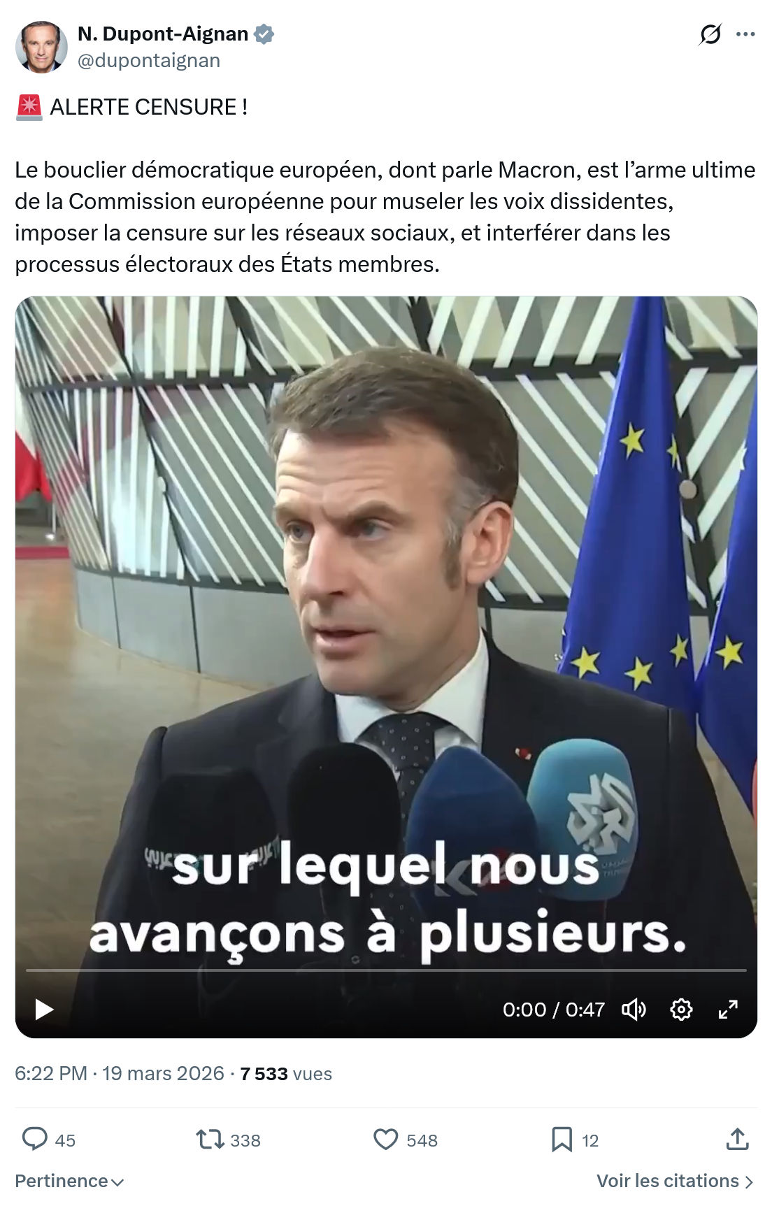 Nicolas Dupont-Aignan: ALERTE CENSURE !…
