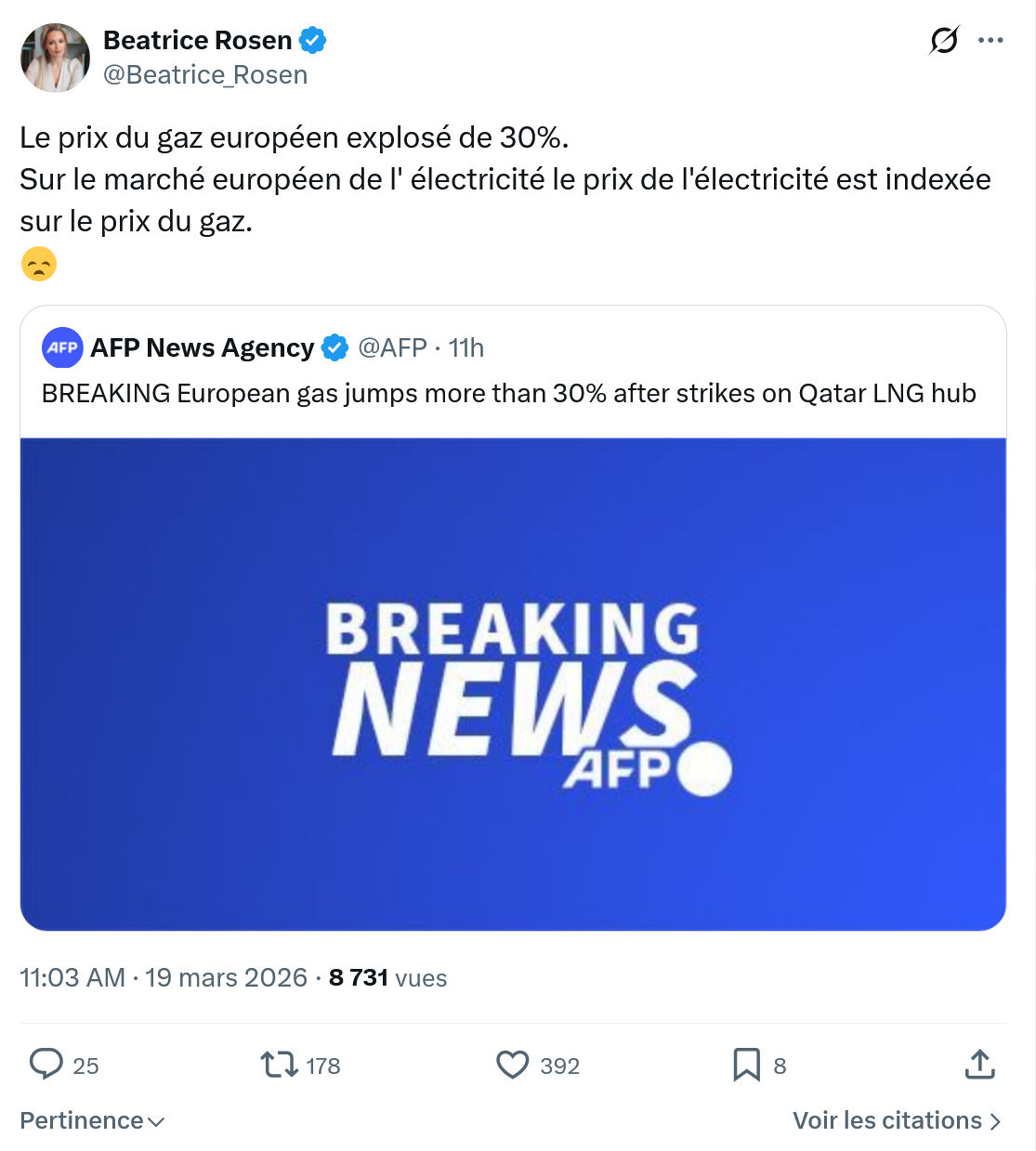 Béatrice Rosen: Le prix du gaz européen explosé de 30%…