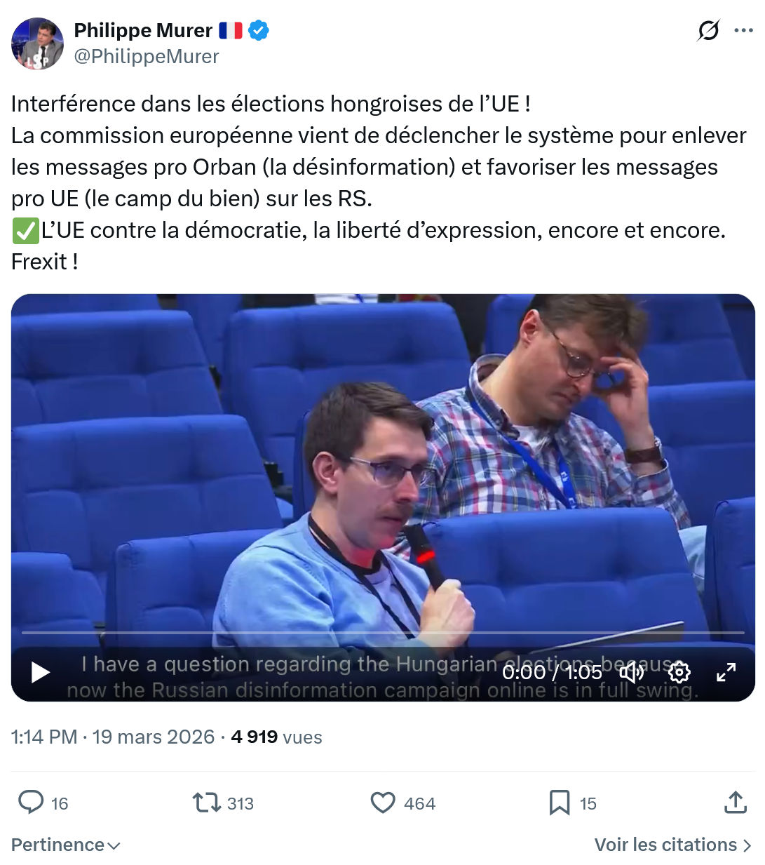 Philippe Murer: Interférence dans les élections hongroises de l’UE…