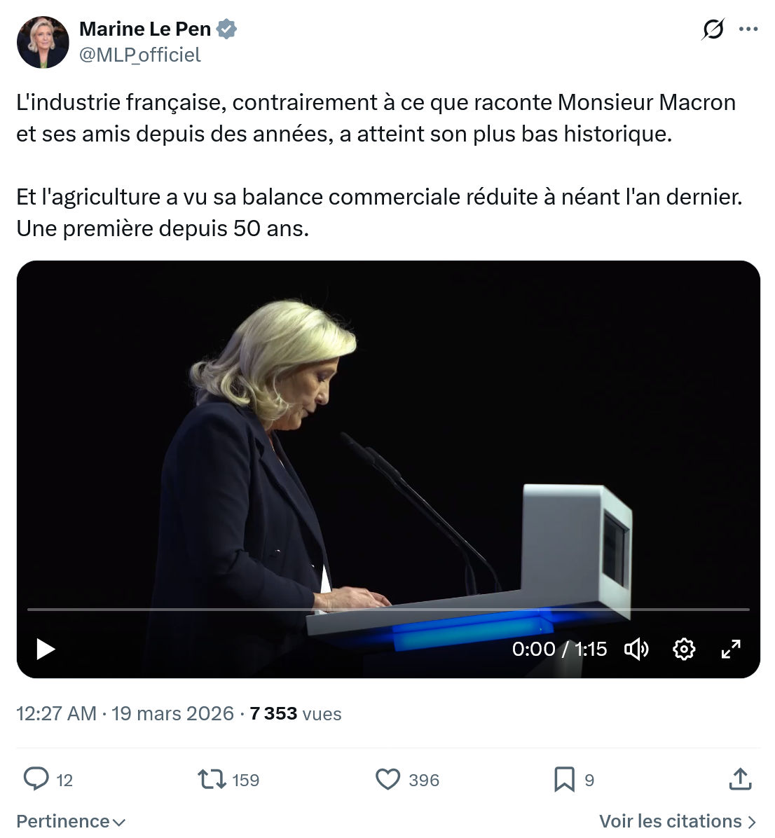 Marine Le Pen: L'industrie française, contrairement à ce que raconte Monsieur Macron...